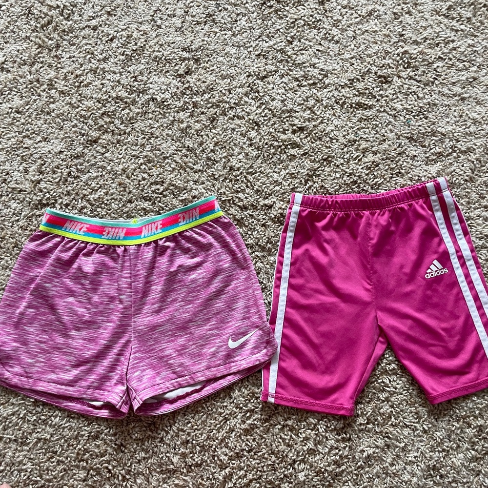 Bundle of Nike and Adidas girls athletic shorts.